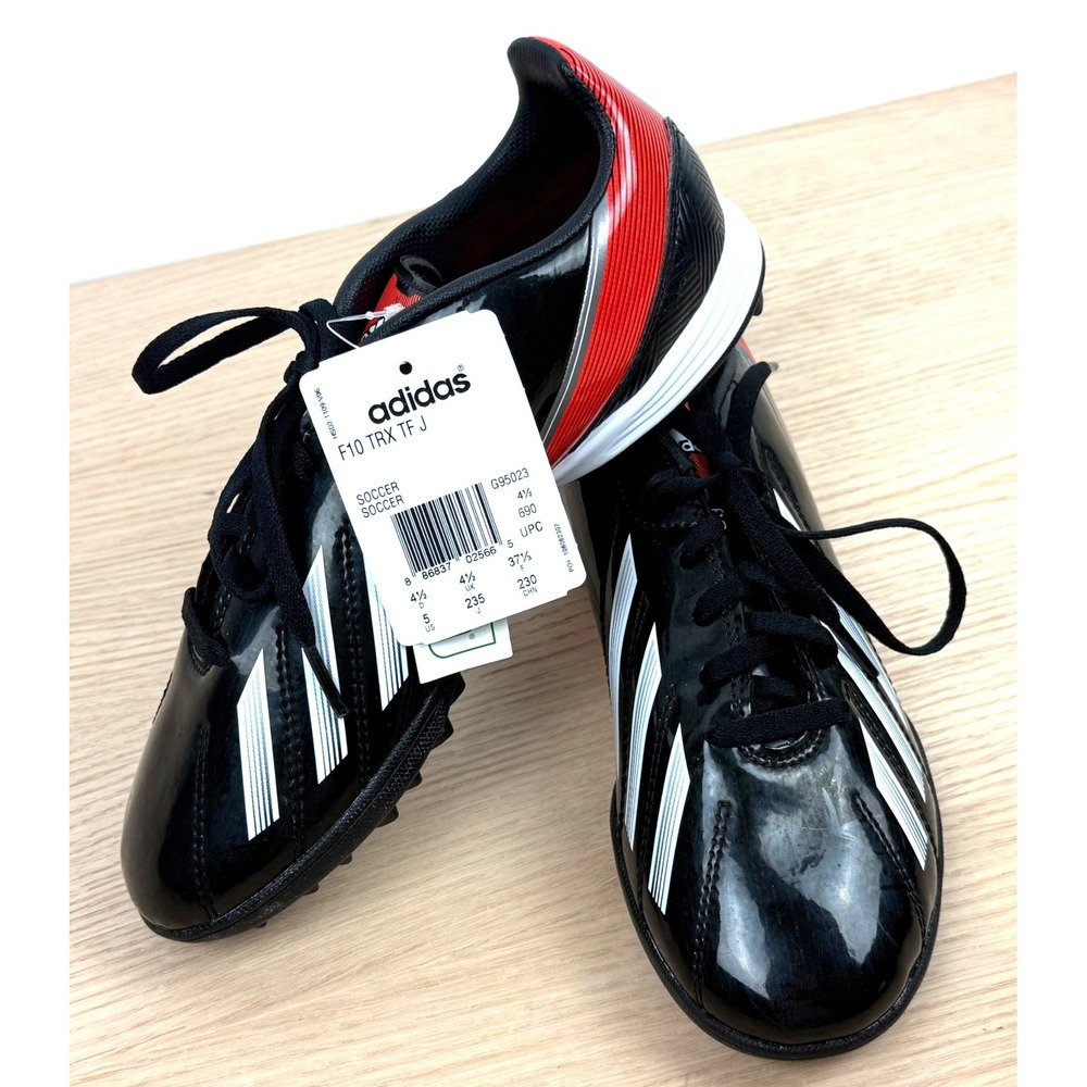 Adidas NWT‎ F10 TRX TF J Soccer Shoes Black White Red Youth Turf Trainers Size 5
